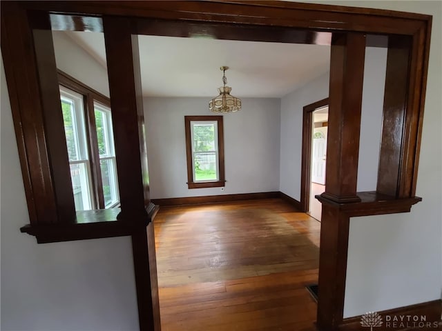 unfurnished dining area featuring wood-type flooring and plenty of natural light