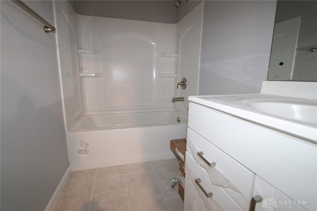 bathroom with shower / washtub combination, tile patterned flooring, and vanity