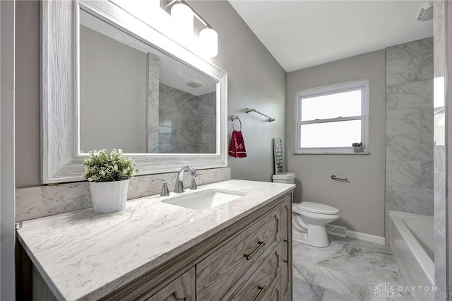 full bathroom featuring vanity, toilet, and tiled shower / bath combo