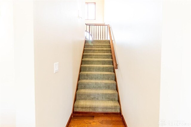 stairs with hardwood / wood-style flooring