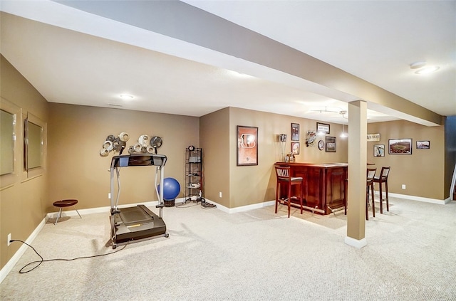 exercise area with carpet and bar