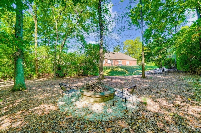 view of yard with an outdoor fire pit