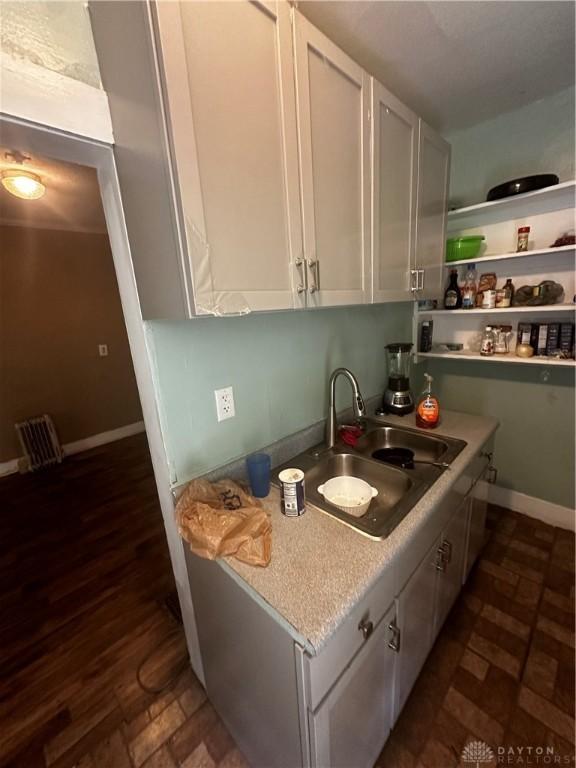 kitchen featuring dark wood-type flooring and sink