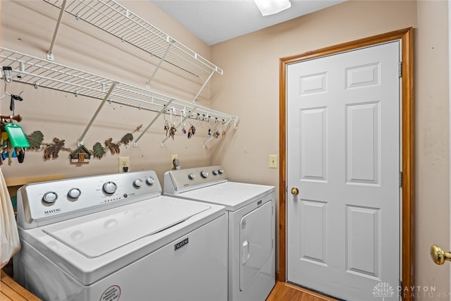 washroom featuring light hardwood / wood-style flooring and washer and clothes dryer