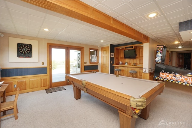 playroom with billiards and carpet flooring