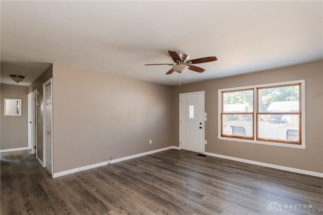 foyer featuring dark hardwood / wood-style floors and ceiling fan