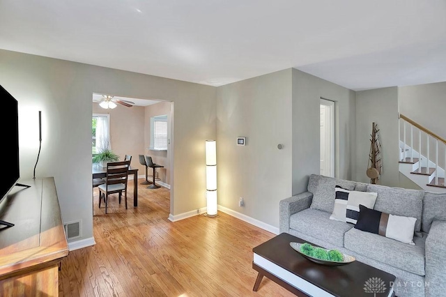 living room featuring light wood-type flooring