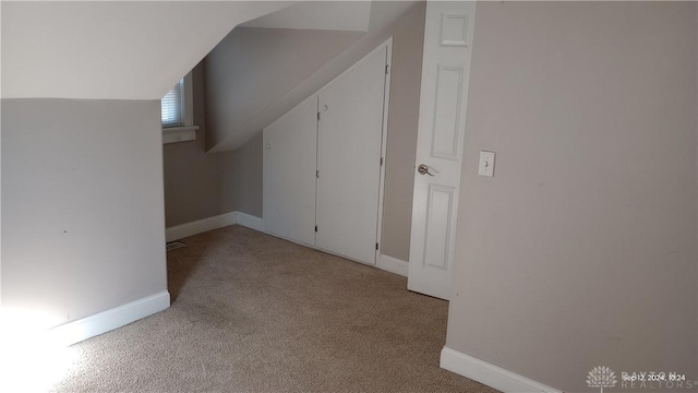 additional living space with light colored carpet and lofted ceiling