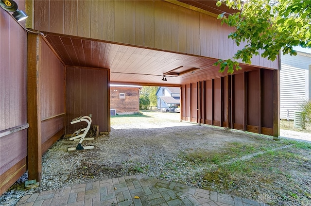 garage with wooden walls