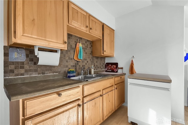 kitchen featuring sink, decorative backsplash, and light hardwood / wood-style floors