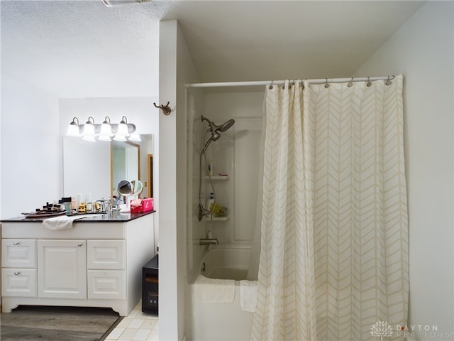 bathroom with vanity, wood-type flooring, and shower / tub combo