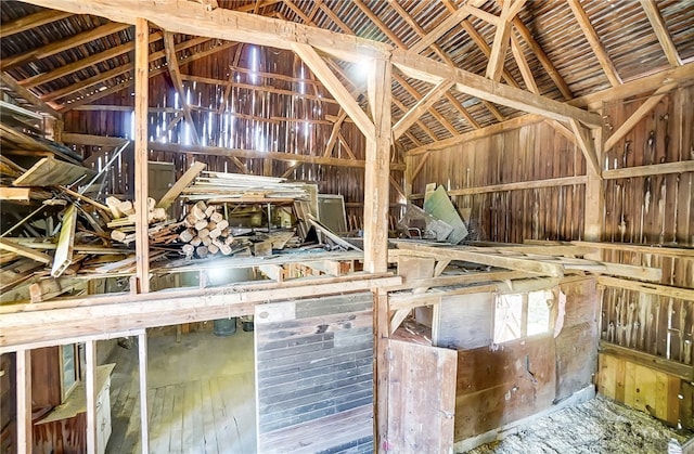 miscellaneous room with lofted ceiling