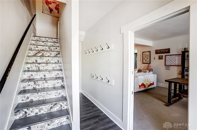 stairway with wood-type flooring