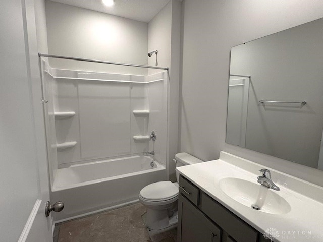 full bathroom with shower / bathing tub combination, vanity, and toilet