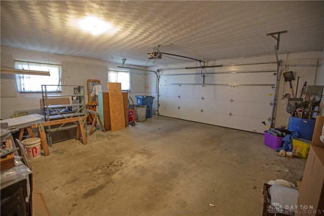 garage with a garage door opener