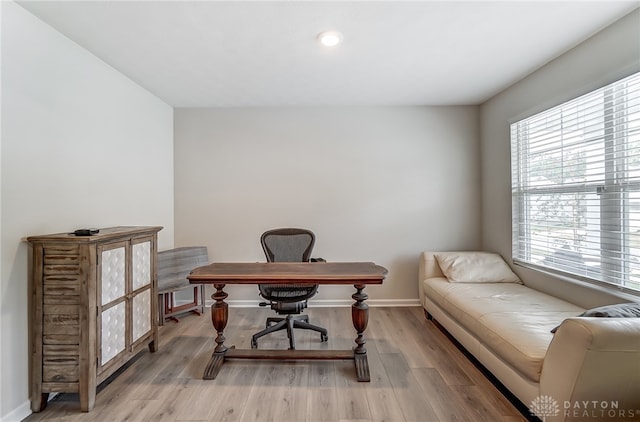 home office featuring light hardwood / wood-style flooring