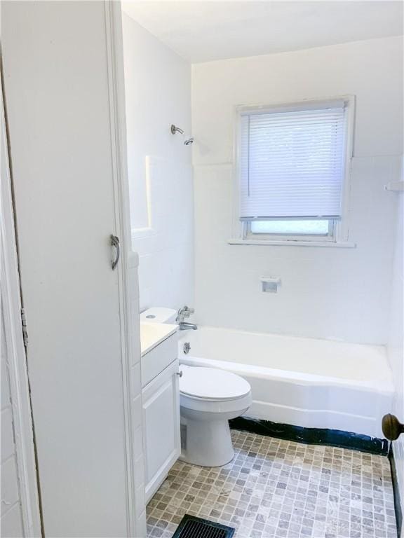 full bathroom featuring vanity, shower / bath combination, and toilet