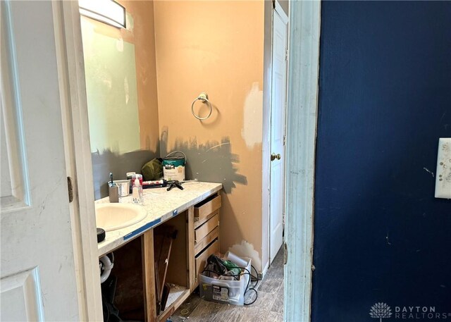 bathroom featuring wood-type flooring and vanity