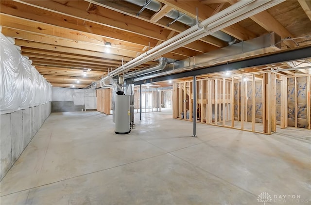 basement featuring gas water heater