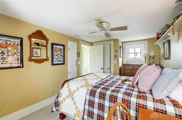 bedroom with a closet and ceiling fan