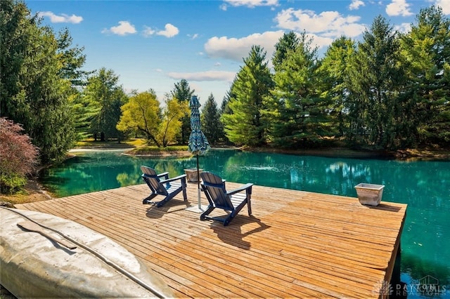 view of dock featuring a water view