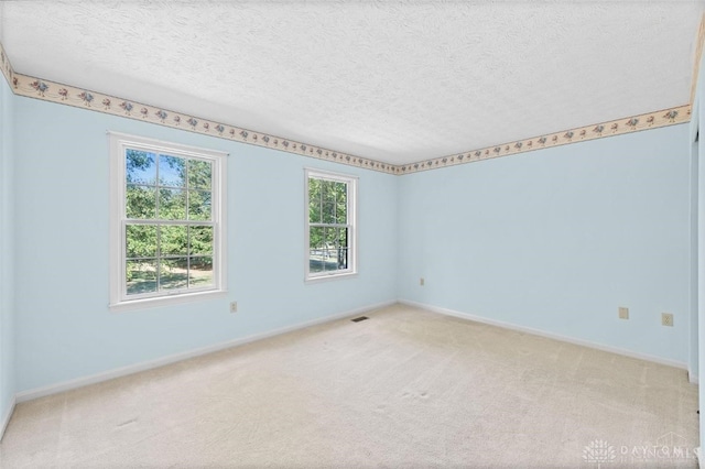 empty room featuring a textured ceiling and carpet floors