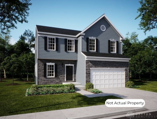 view of front of house with a garage and a front yard