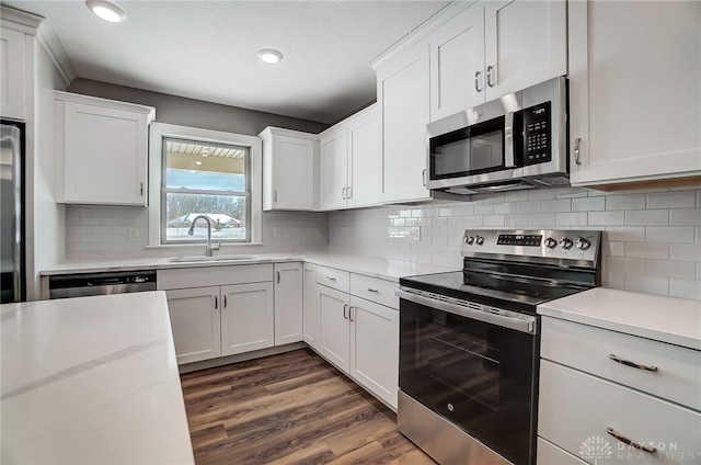 kitchen featuring white cabinets, stainless steel appliances, and sink