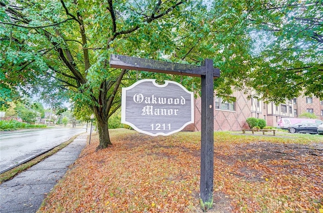 view of community sign