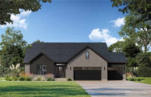 view of front of property featuring a front lawn and a garage