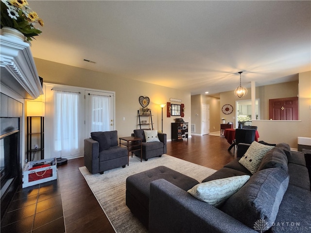 living room with hardwood / wood-style flooring