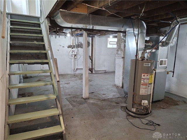 basement featuring gas water heater