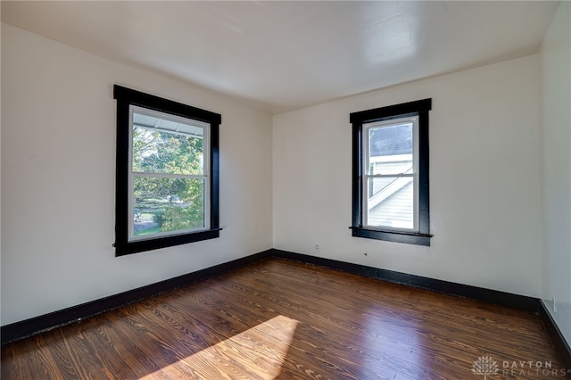 unfurnished room featuring dark wood-type flooring and a wealth of natural light