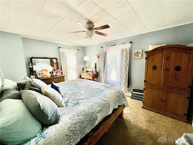 bedroom featuring carpet flooring and ceiling fan