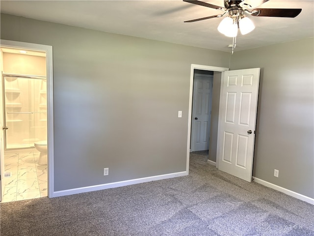 interior space featuring carpet floors and ceiling fan