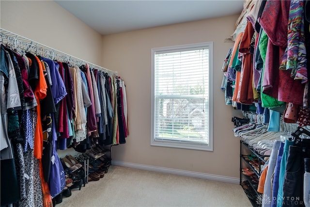 spacious closet featuring light carpet