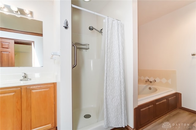 bathroom with a shower with curtain and vanity