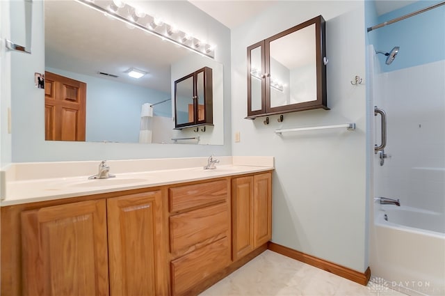 bathroom featuring vanity and shower / tub combo