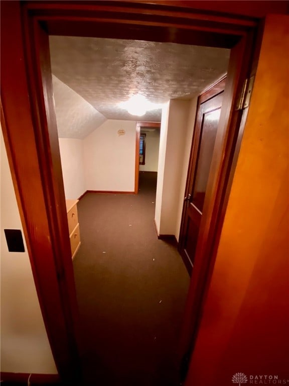 additional living space with vaulted ceiling and a textured ceiling