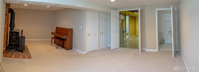 interior space featuring light colored carpet