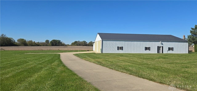 exterior space featuring a rural view and a lawn