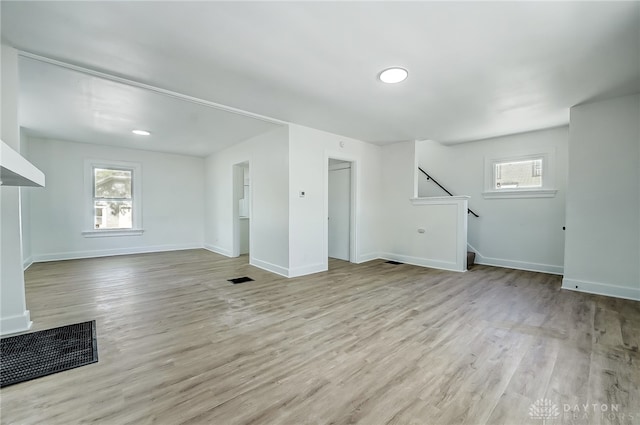 unfurnished living room featuring light hardwood / wood-style floors