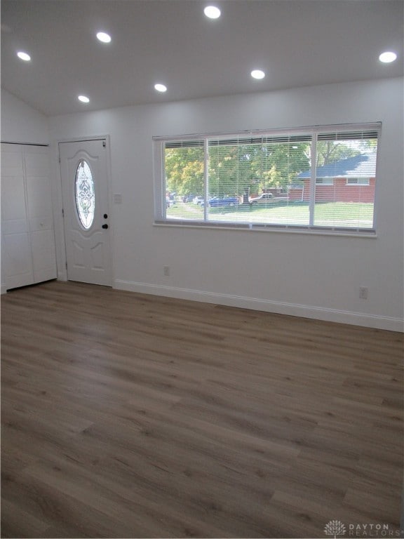 entrance foyer with dark hardwood / wood-style floors and a wealth of natural light