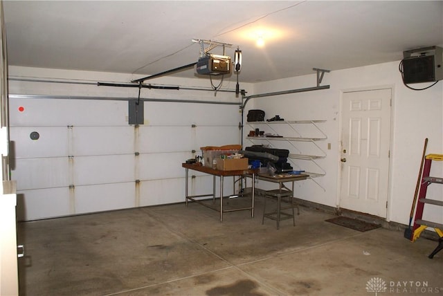 garage with a garage door opener