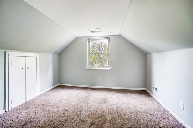 additional living space with lofted ceiling and carpet