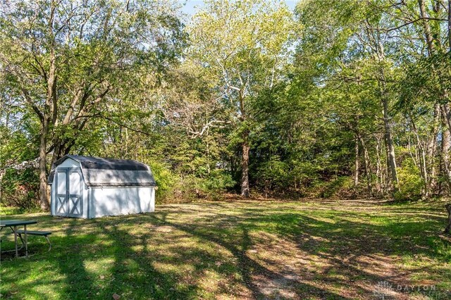 view of yard with a storage shed