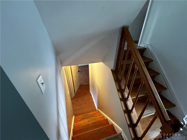 staircase featuring hardwood / wood-style flooring