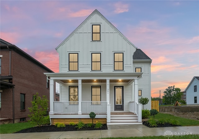 modern farmhouse featuring a porch