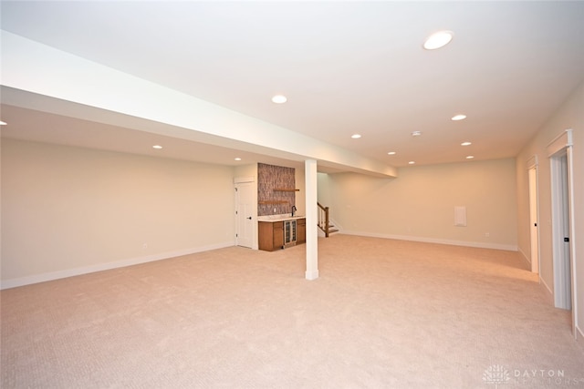 basement with light carpet