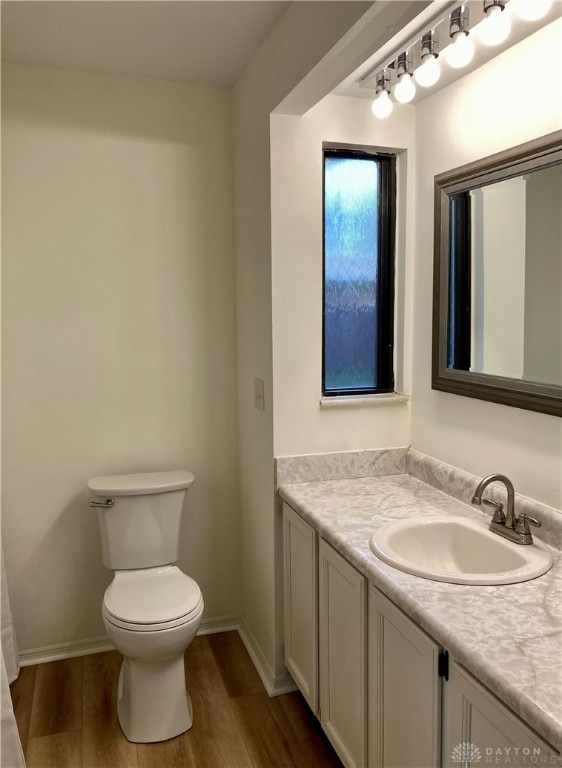 bathroom featuring vanity, toilet, and wood-type flooring